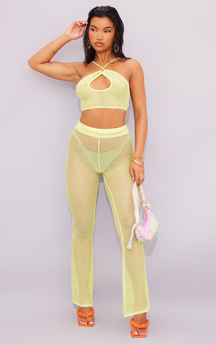 Lime Sheer Knit Flare Beach Trousers Knitwear PLT QA