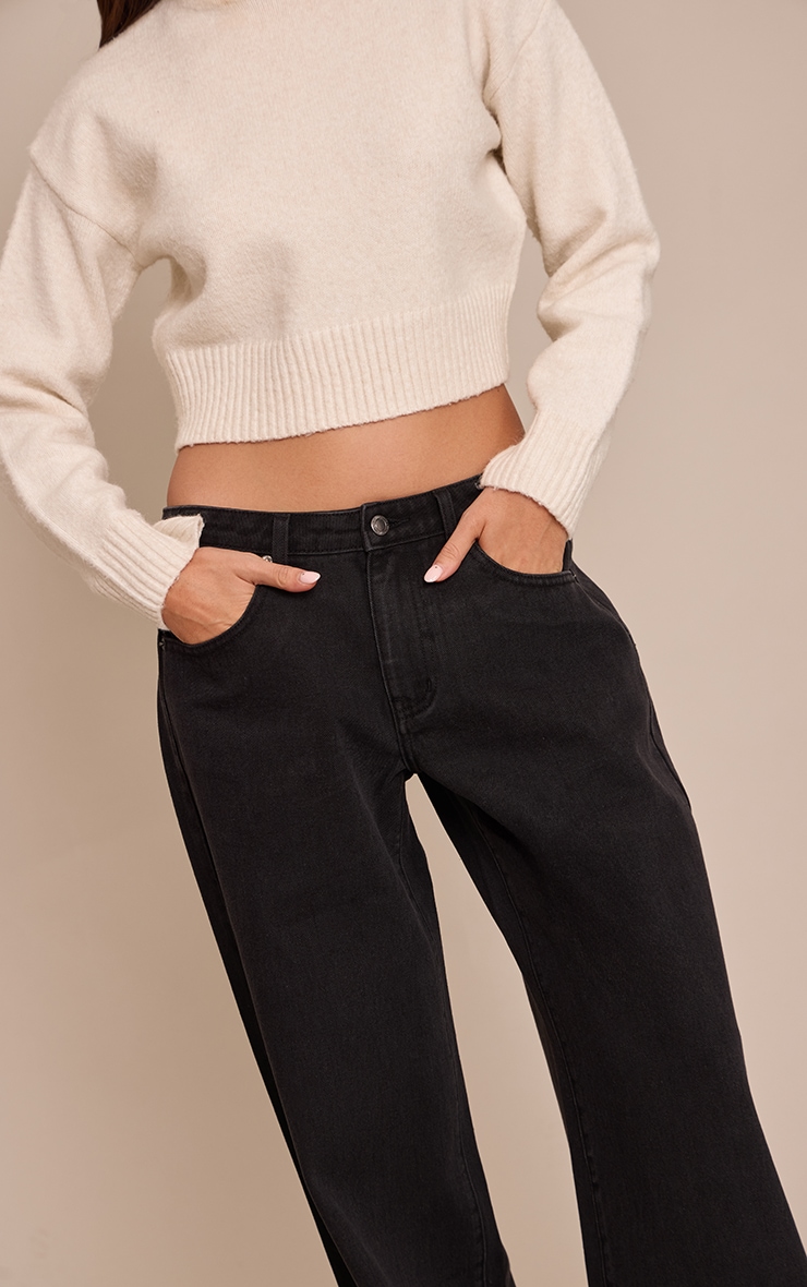 Black Low Rise Wide Leg Jeans image 4