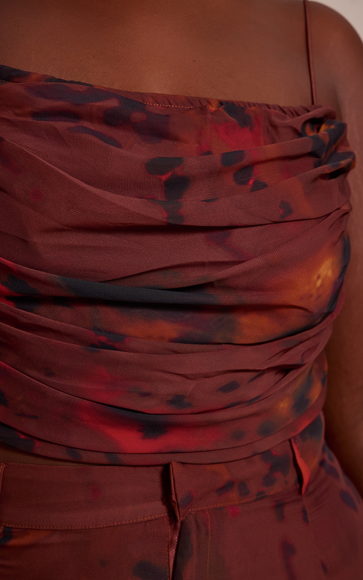Plus Brown Printed Chiffon Ruched Side Strappy Top image 4