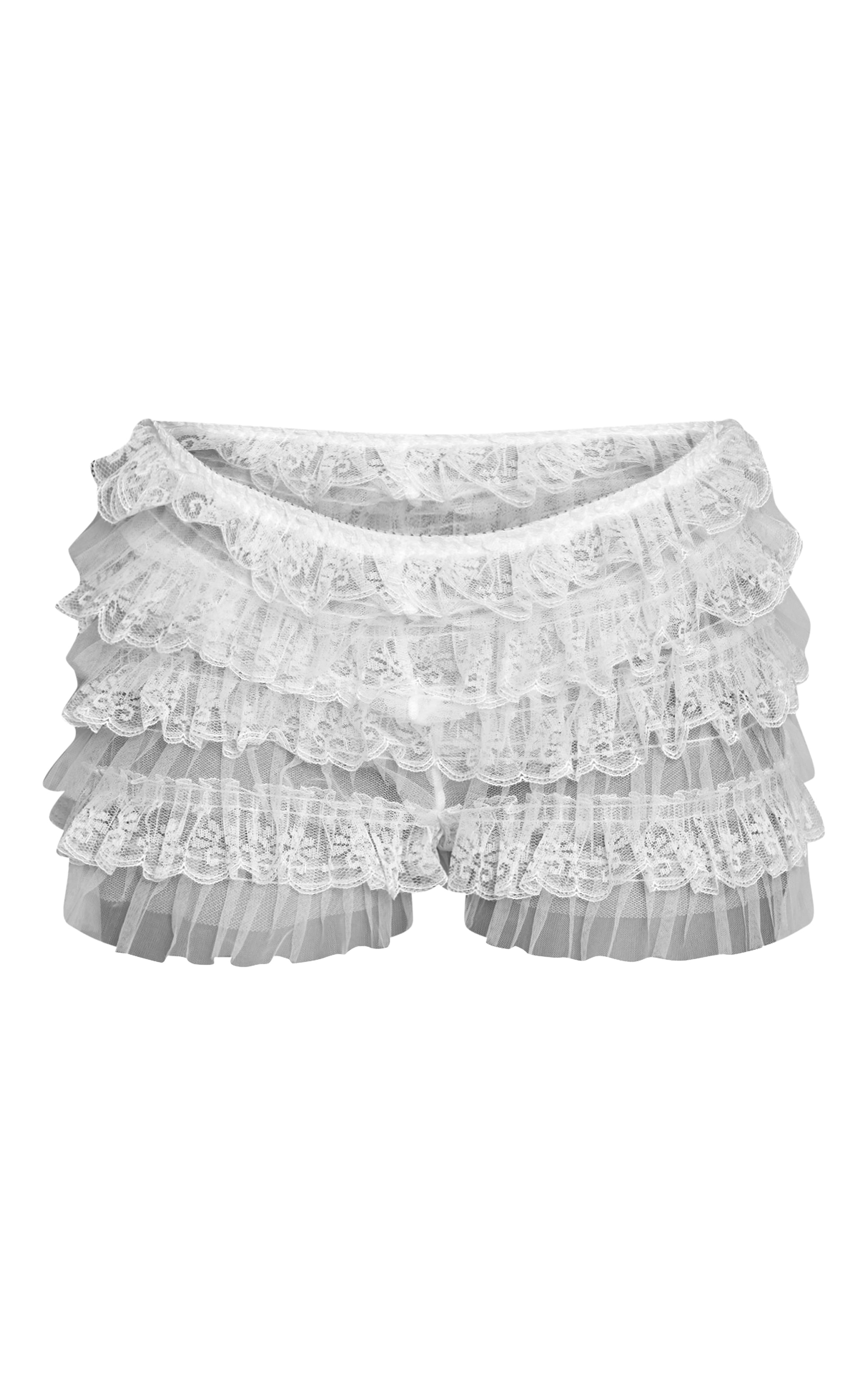 Short culotte bouffant en mesh blanc à volants image 6