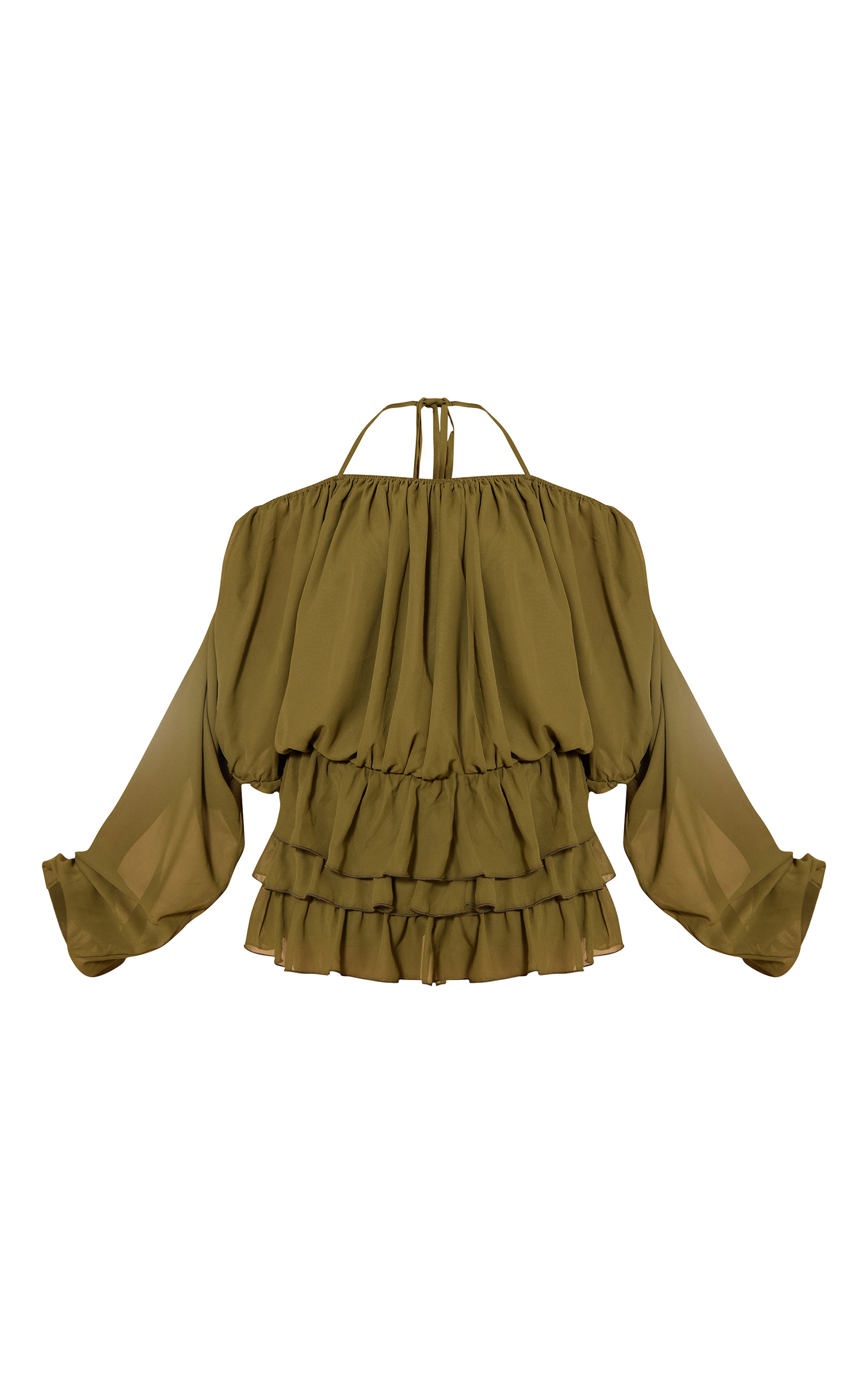 Khaki Chiffon Frill Detail Playsuit image 5