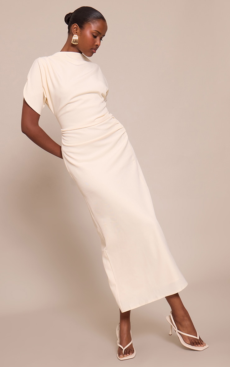 Cream Short Sleeve Woven Maxi Dress image 1