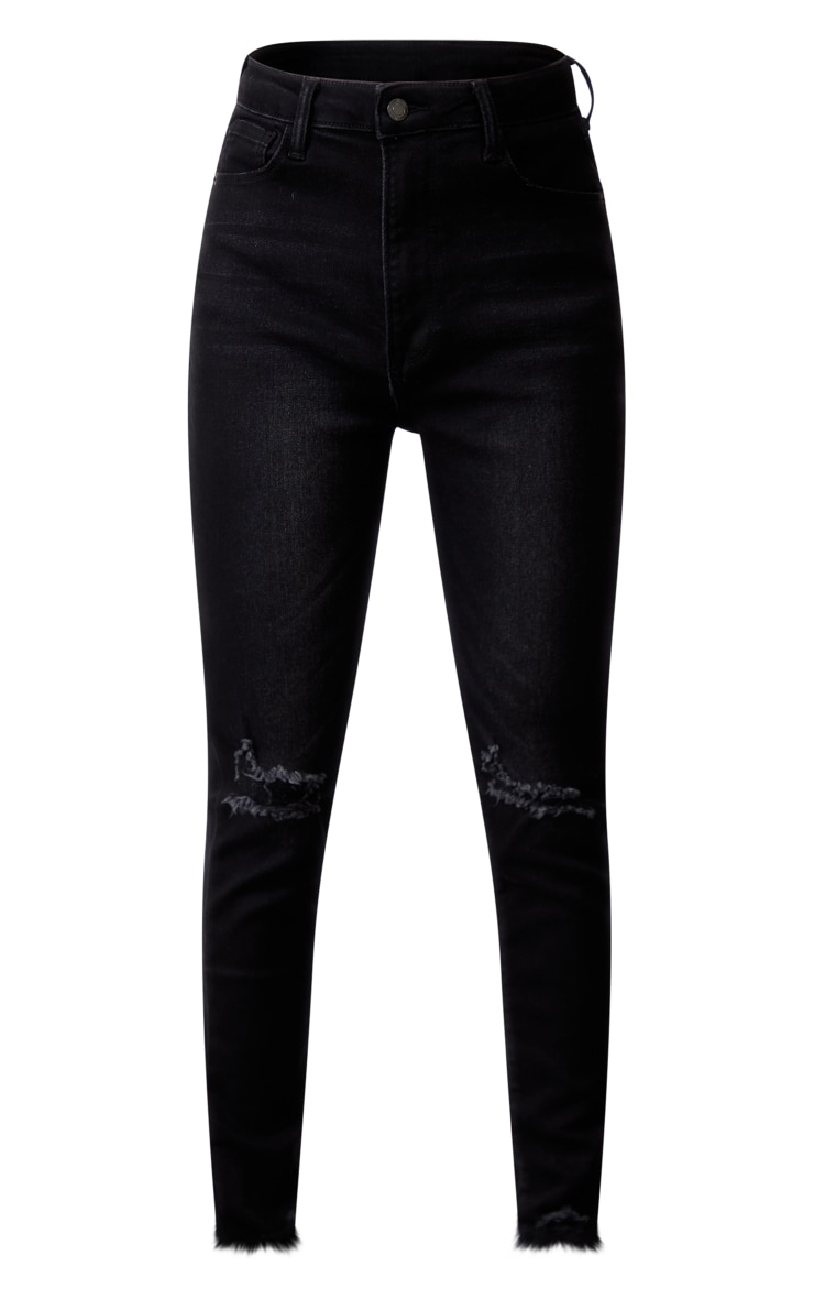 Black Lyocell Stretch High Rise Skinny Jeans Denim PLT UAE