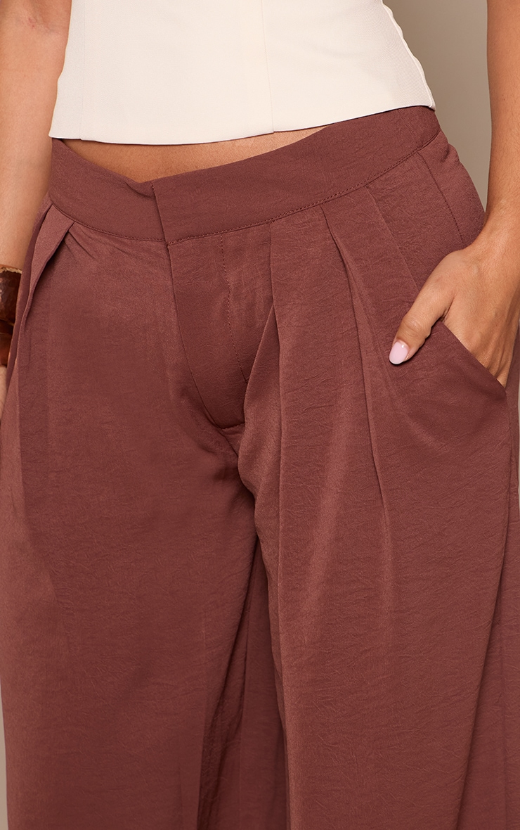 Petite Deep Chocolate Floaty Woven Double Pleat Wide Leg Pants image 4