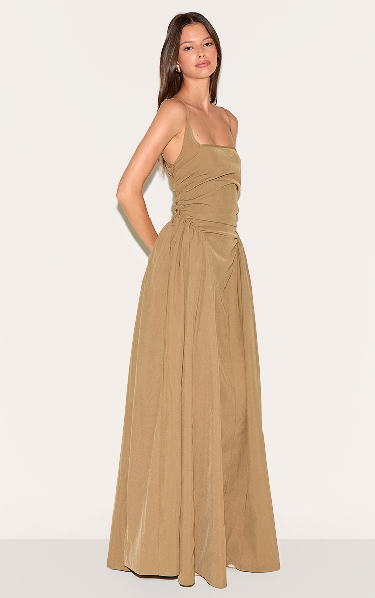 Mushroom Woven Ruched Strappy Maxi Dress image 3