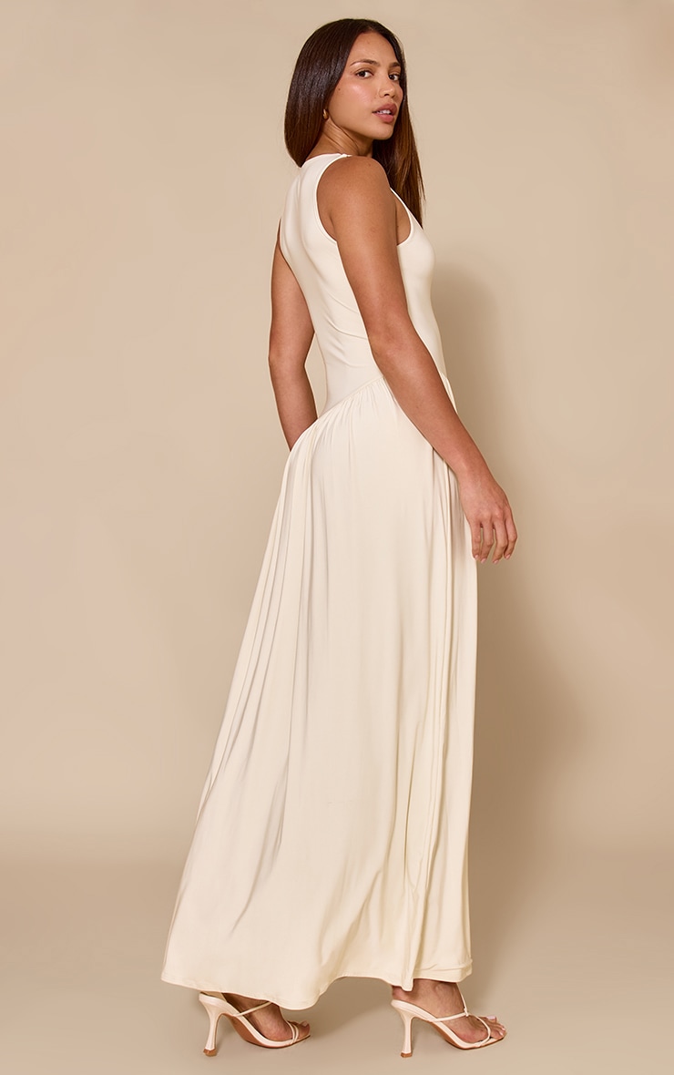  Tall Butter Cream Double Layer Soft Touch Asymmetric Dropped Waist Maxi Dress image 2
