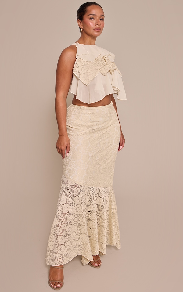 Shape Butter CREAM Lace Tiered Maxi Skirt