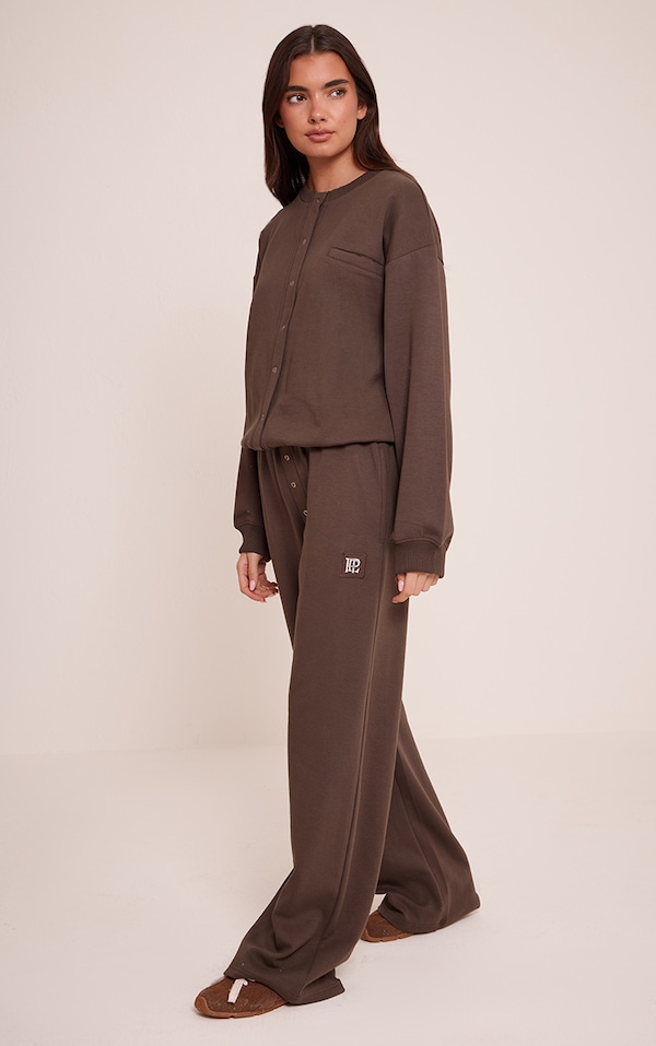 PLT Chocolate Interlock Button Up Wide Leg Joggers