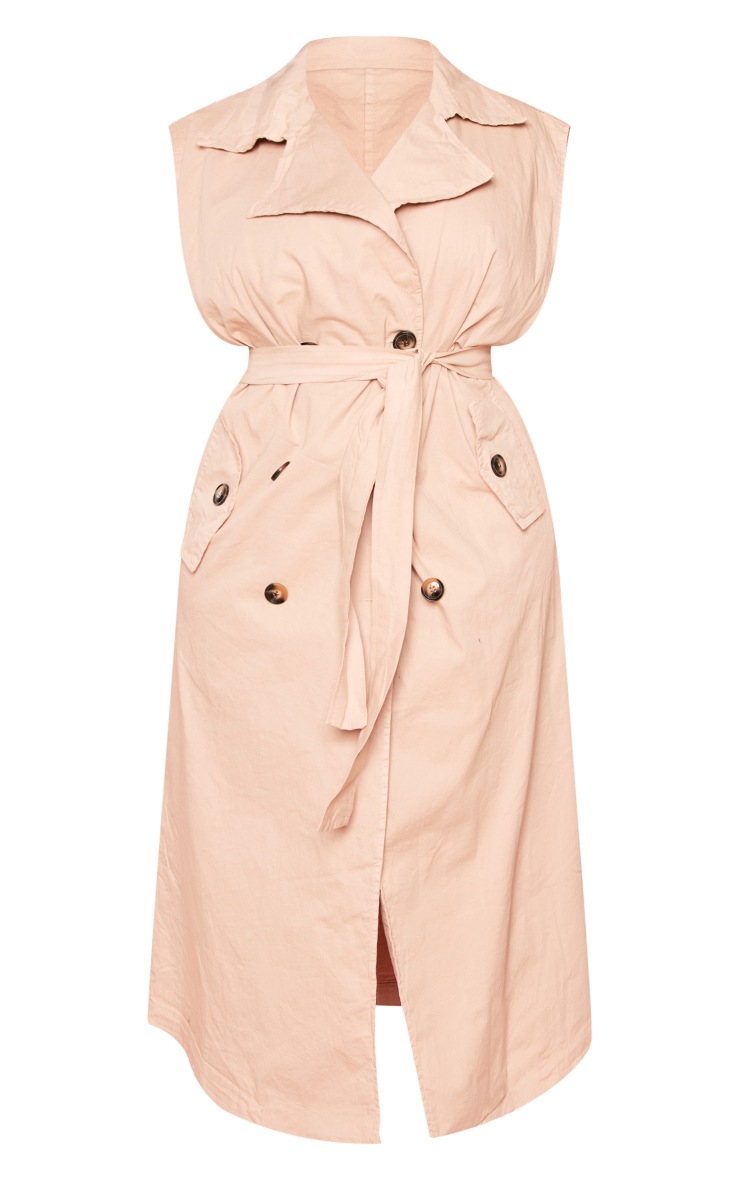 Plus Stone Woven Belted Sleeveless Lightweight Trech Coat image 5
