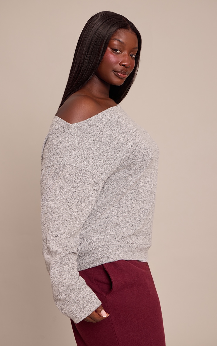Plus Grey Marl Soft Knit Asymmetric Oversized Slouchy Long Sleeve Top image 4