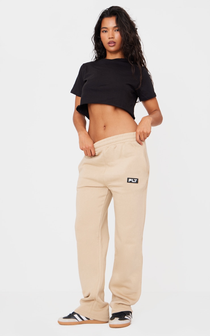 PRETTYLITTLETHING Sand Badge Detailed Straight Leg Sweatpants image 1