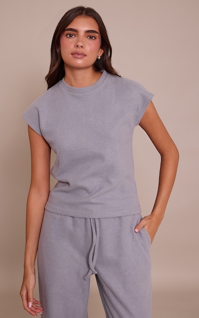 Charcoal Grey Rib Knit Short Sleeve Top