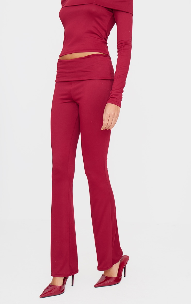 Pantalon flare skinny doux bordeaux replié image 2