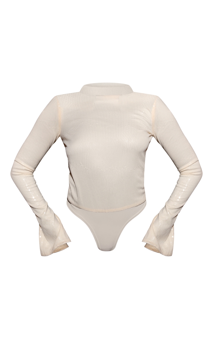 Cream Sequin High Neck Bodysuit image 5