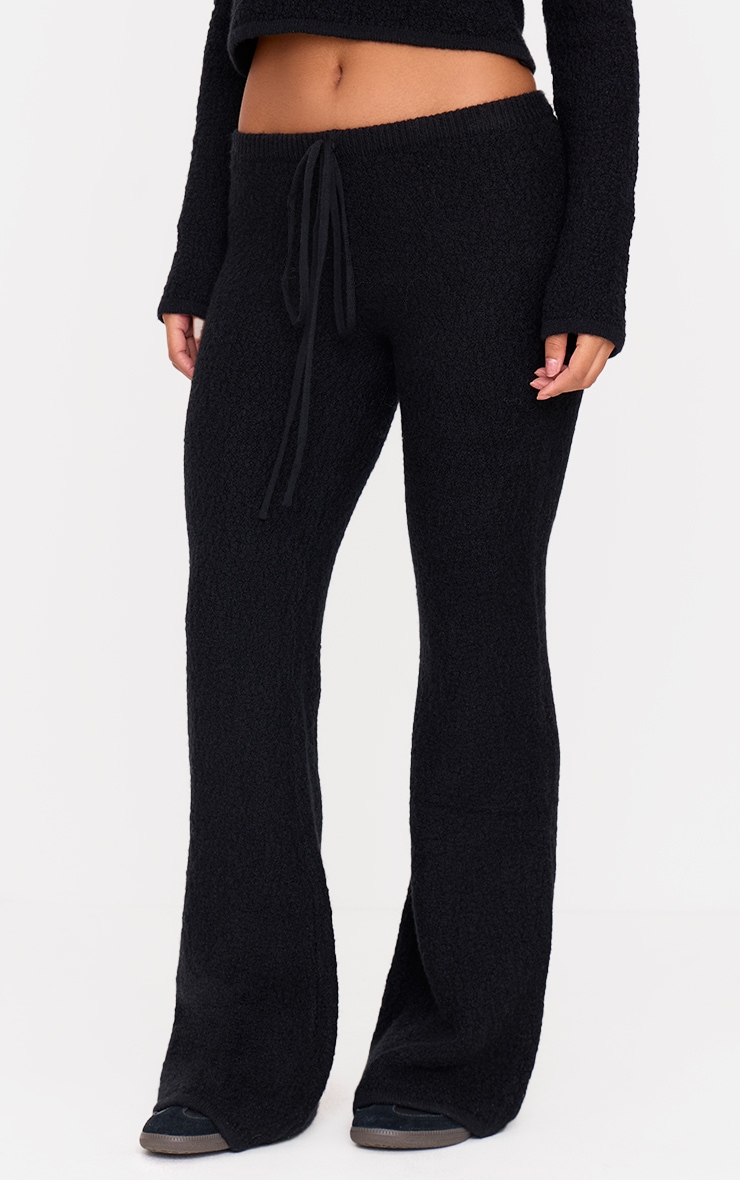 Black Bobble Knit Drawstring Waist Wide Leg Pants image 2