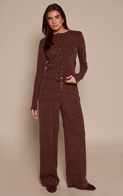 Dark Brown Marl Ribbed Casual Pants