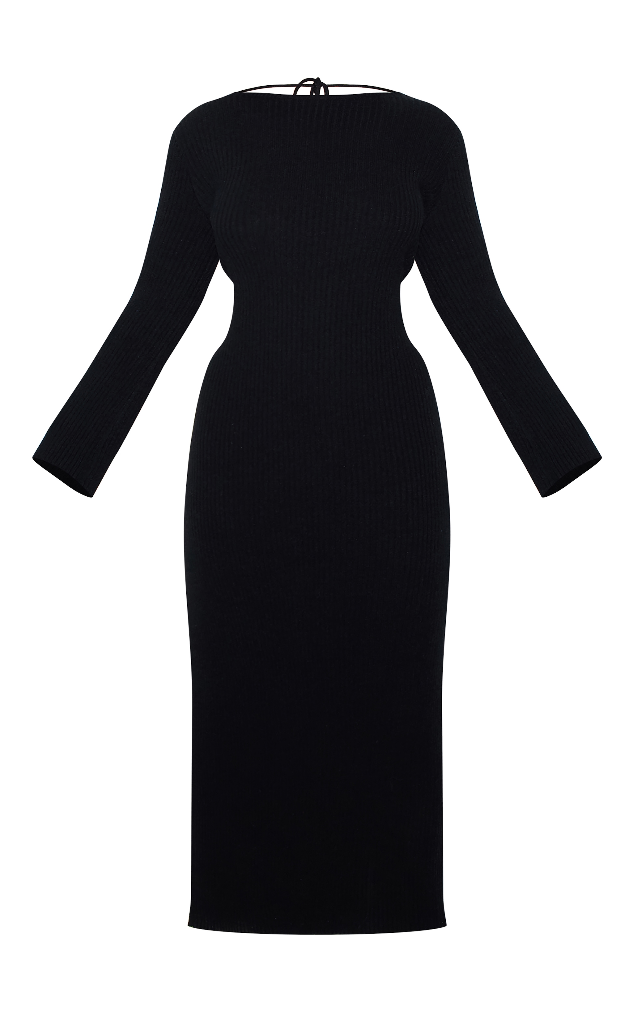 Plus Robe longue en maille tricot côtelée noire à manches longues et dos échancré image 5