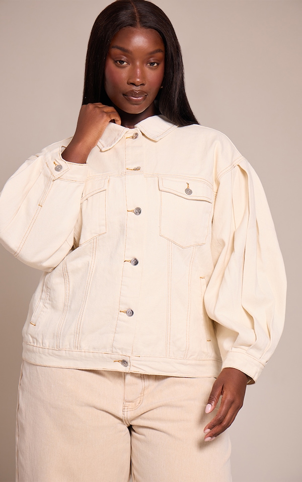 Plus Ecru Cocoon Sleeve Oversized Denim Jacket