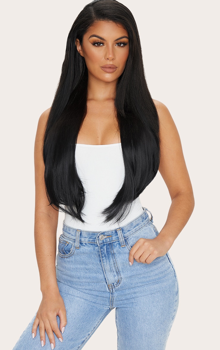 LullaBellz 22" 5 Piece Straight Clip In Hair Extensions Natural Black image 3