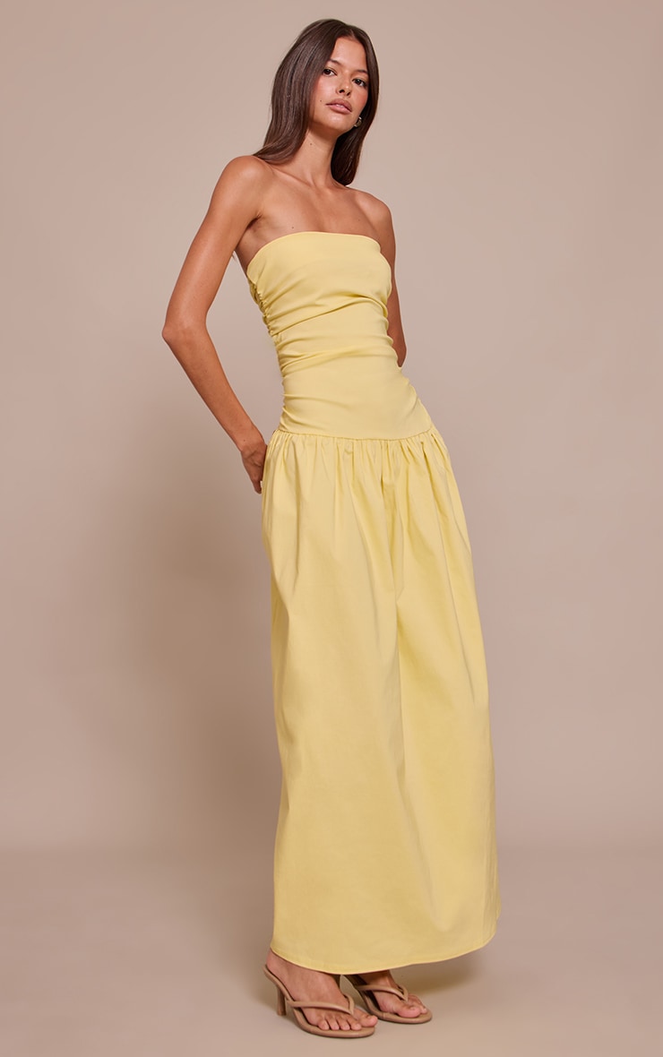 Lemon Stretch Woven Bandeau Ruched Maxi Dress image 1