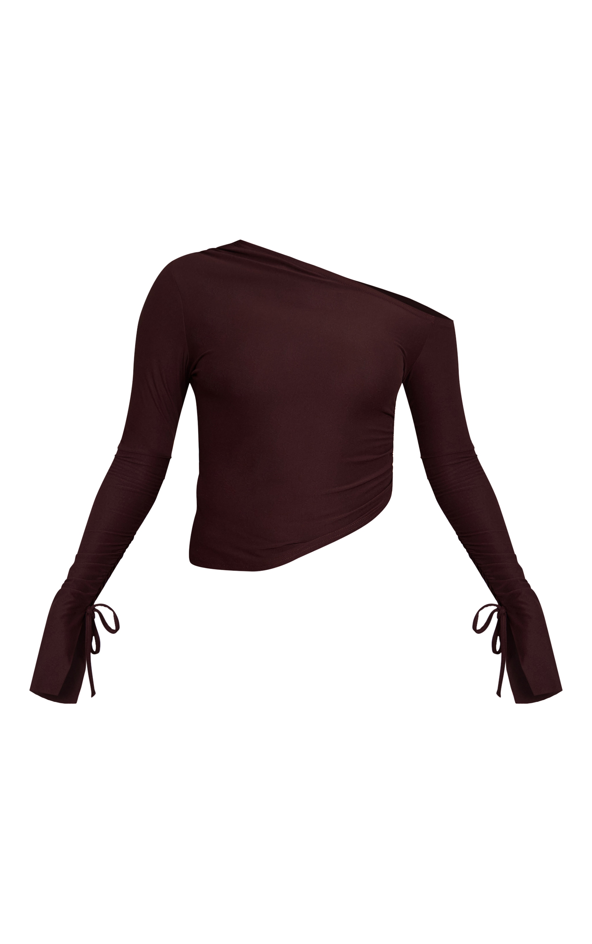 Dark Brown Soft Touch Asymmetric Ruched Long Sleeve Top image 5