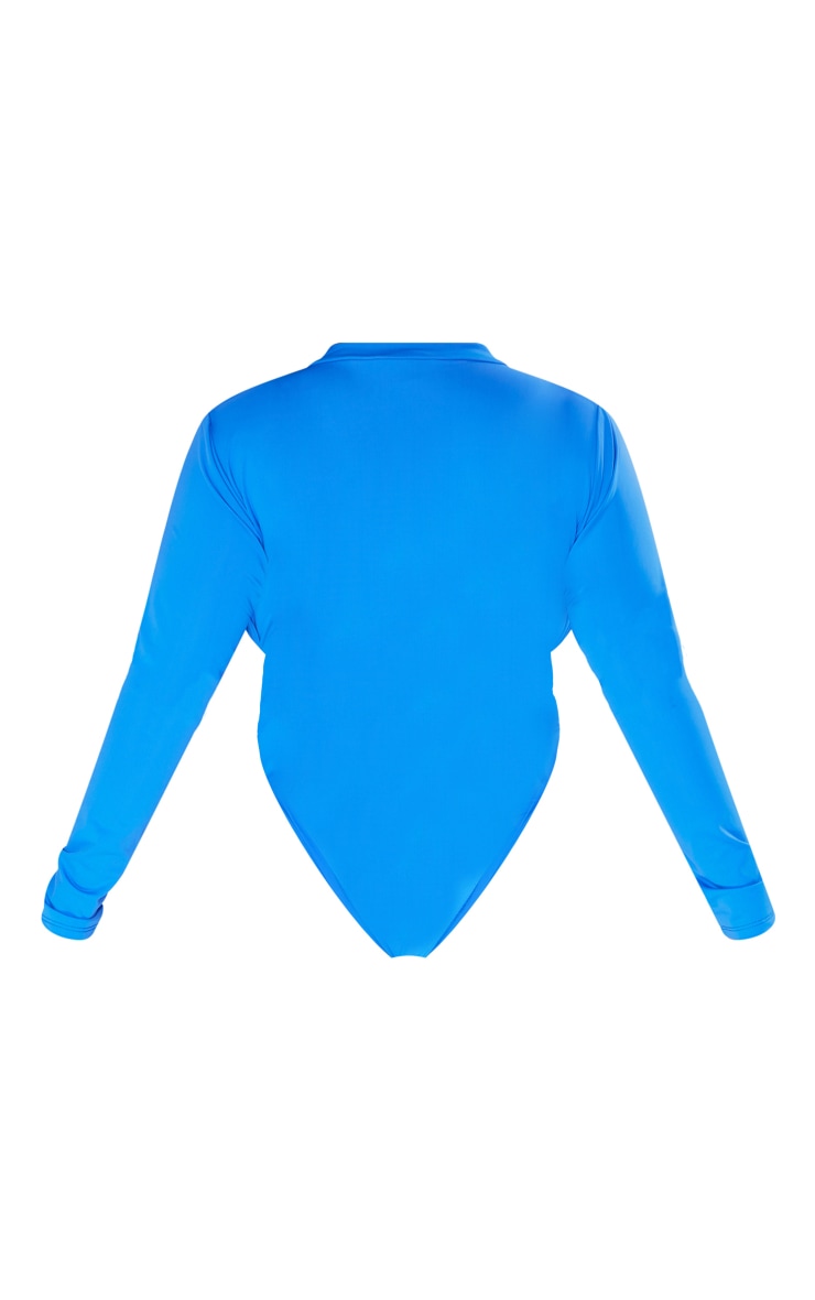 Plus Maillot de bain bleu cobalt manches longues à zip et détail coutures image 6