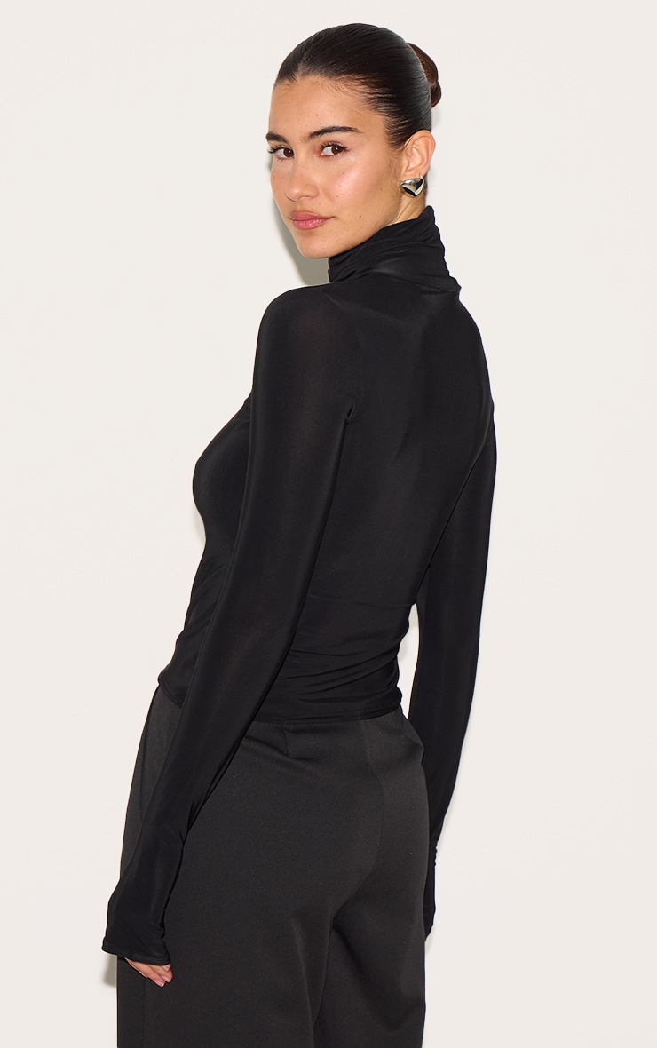 Black Slinky High Neck Thumb Detail Long Sleeve Top image 2
