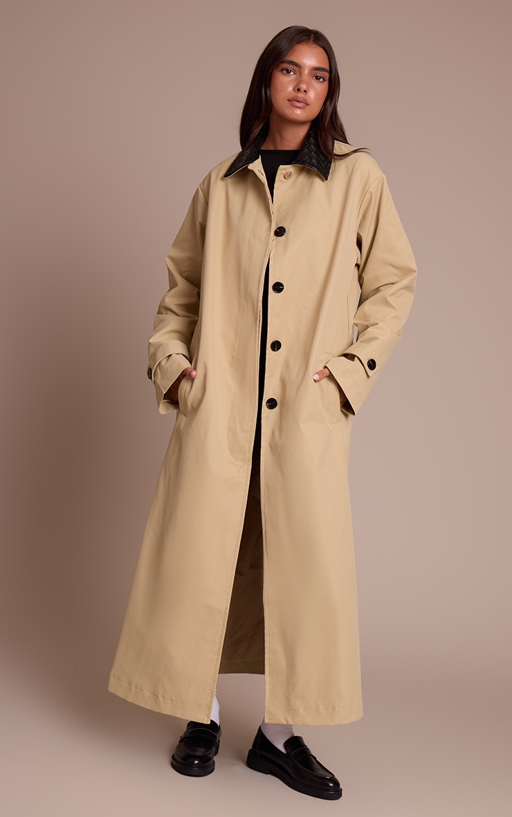 Beige Quilted Collar Maxi Coat image 3