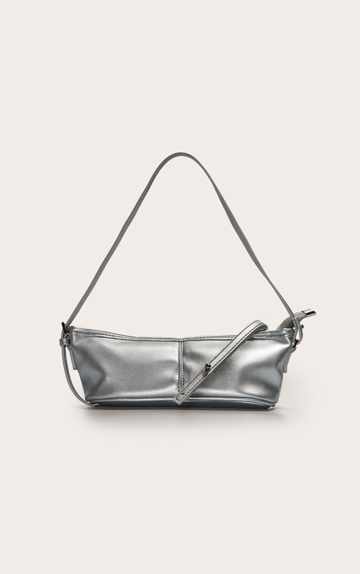 Silver PU Slim Buckle Strap Shoulder Bag image 3