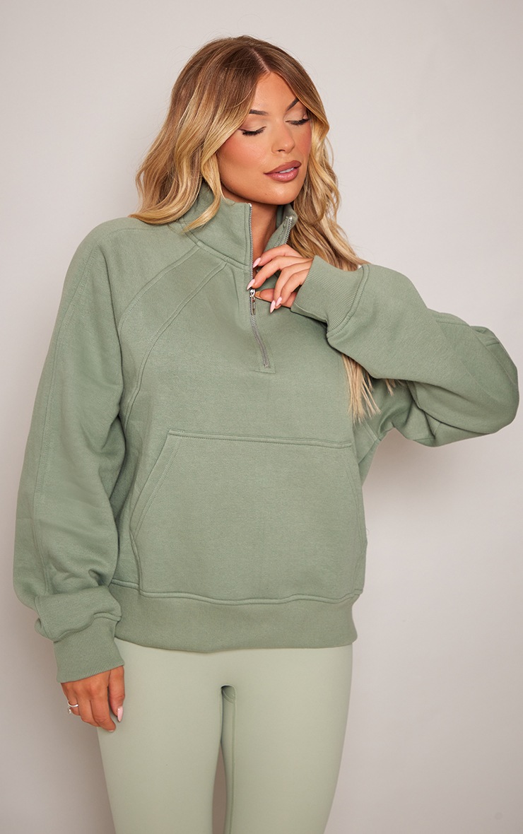 Sea Green Panel Detail Zip Up Pocket Sweatshirt image 4
