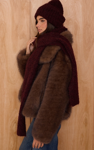 Burgundy Two Tone Bobble Knit Scarf