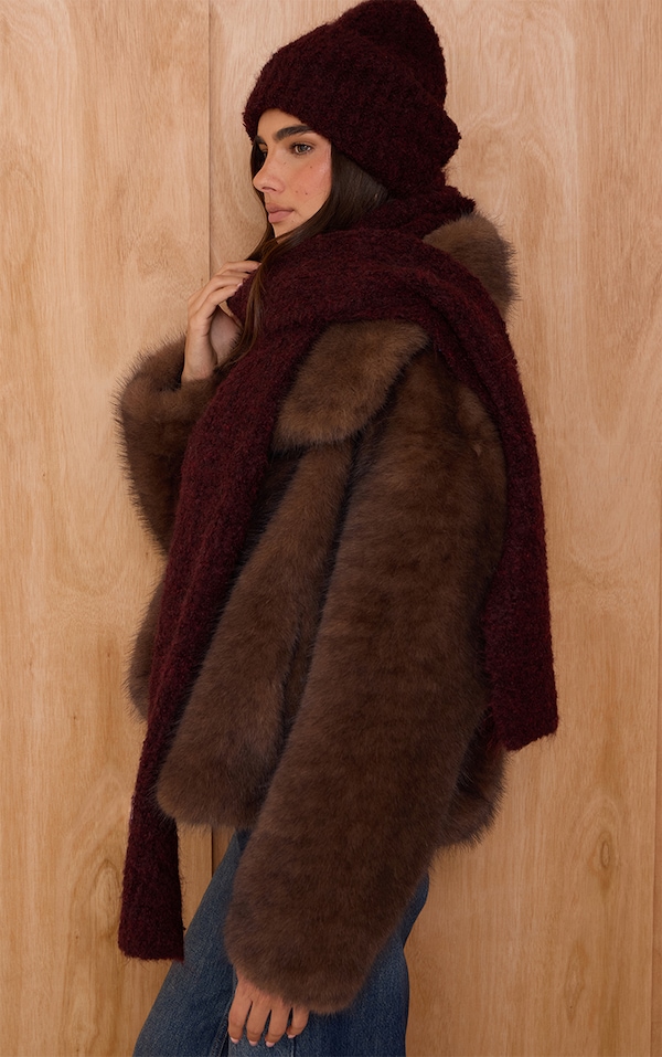 Burgundy Two Tone Bobble Knit Scarf