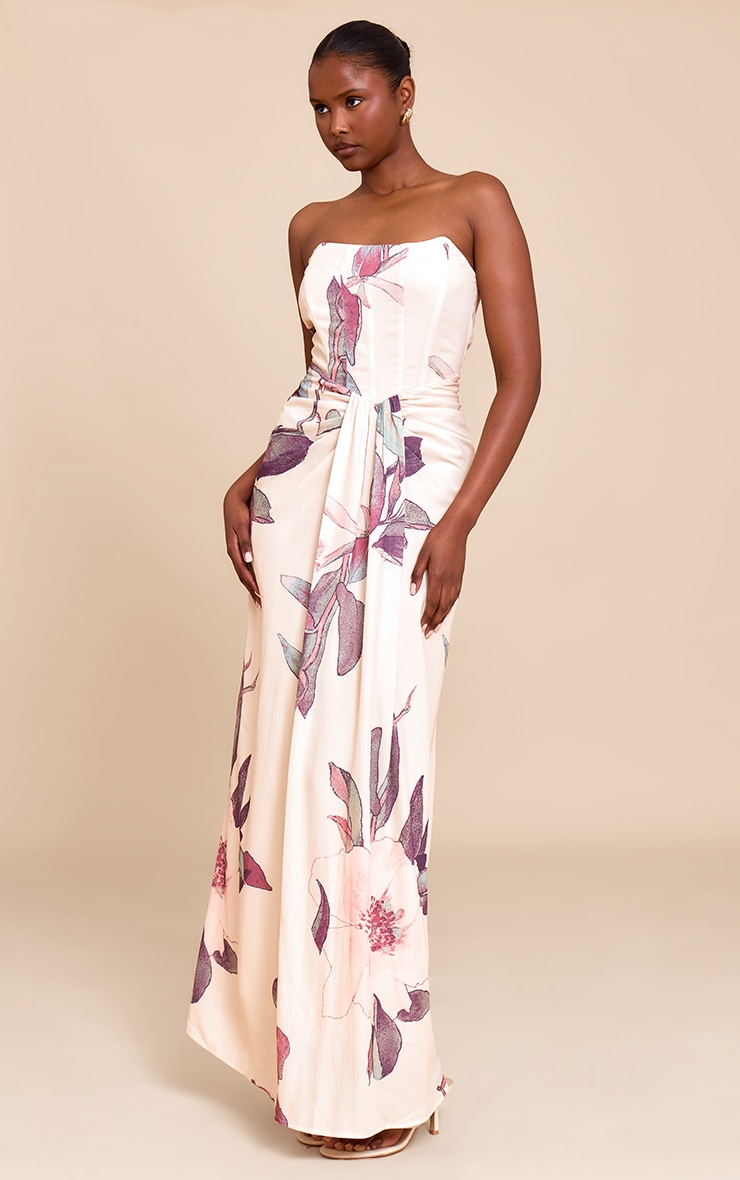 Stone Floral Bandeau Corset Drape Detail Maxi Dress image 3