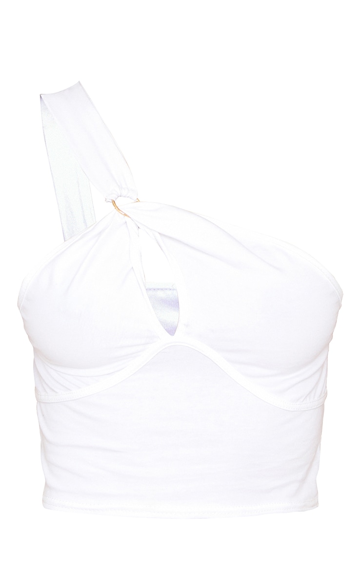 White Halter Ring Detail Crop Top image 5
