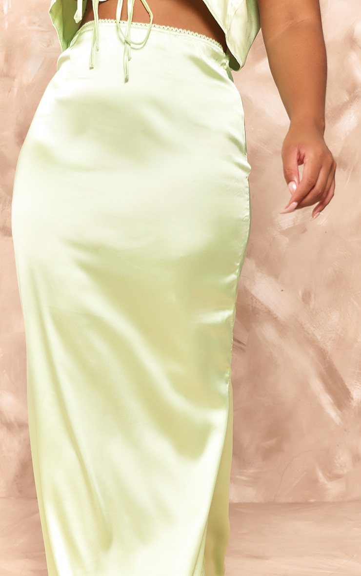 Plus Lime Satin Midaxi Skirt image 4