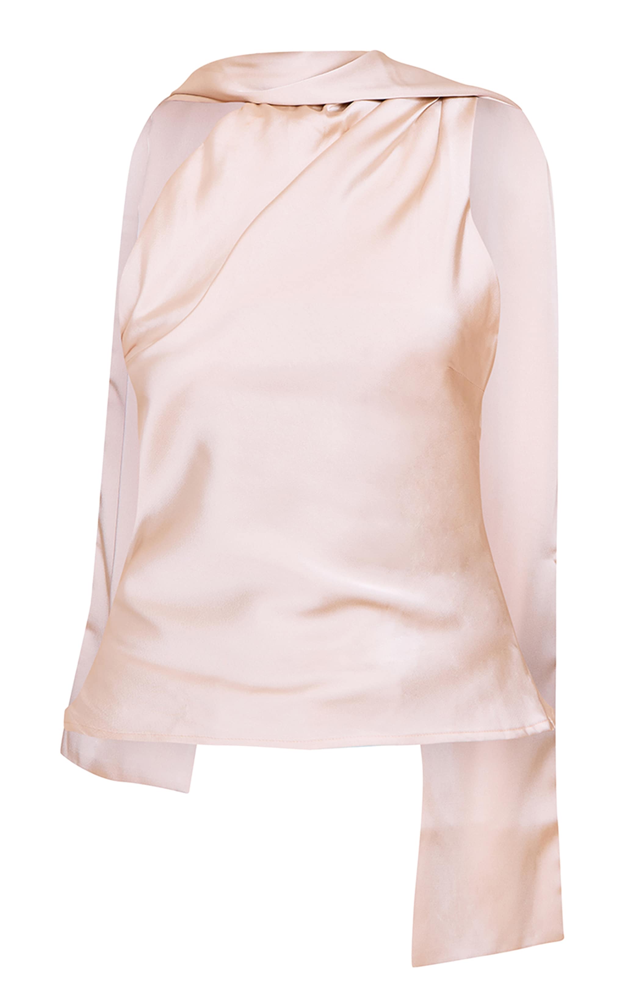 Beige Satin Asymmetric Scarf Detail Top image 5