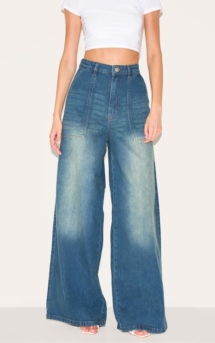 Jean style large vintage délavé à taille mi-haute image 2