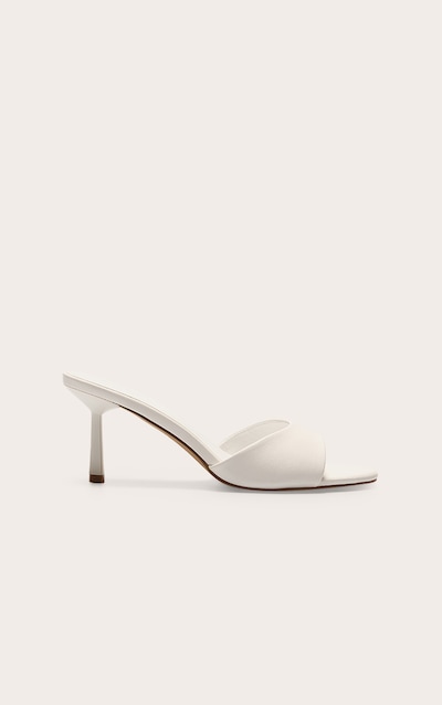 Wide Fit White Pu Round Toe Mid Stiletto Heel Mules