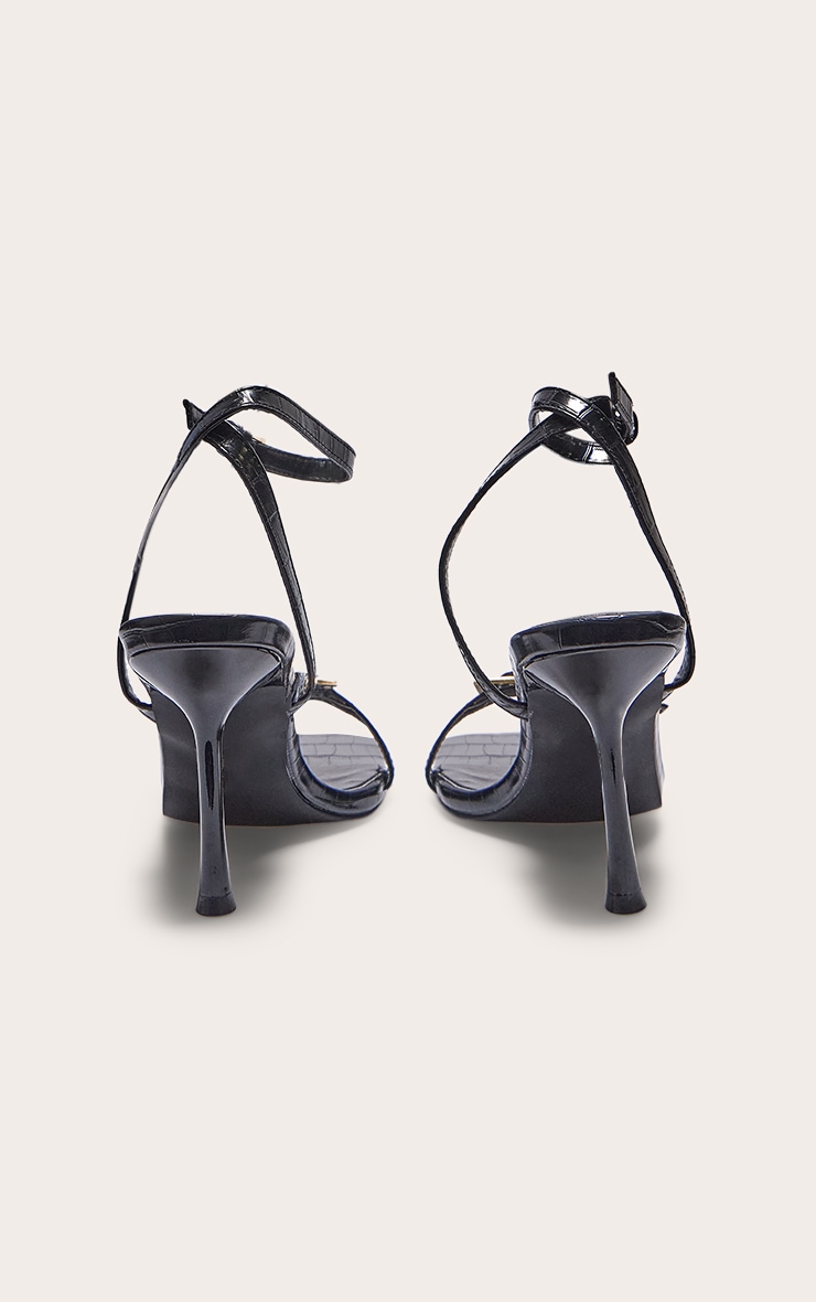 Black Croc PU Square Toe Double Buckle High Stiletto Heeled Sandals image 3
