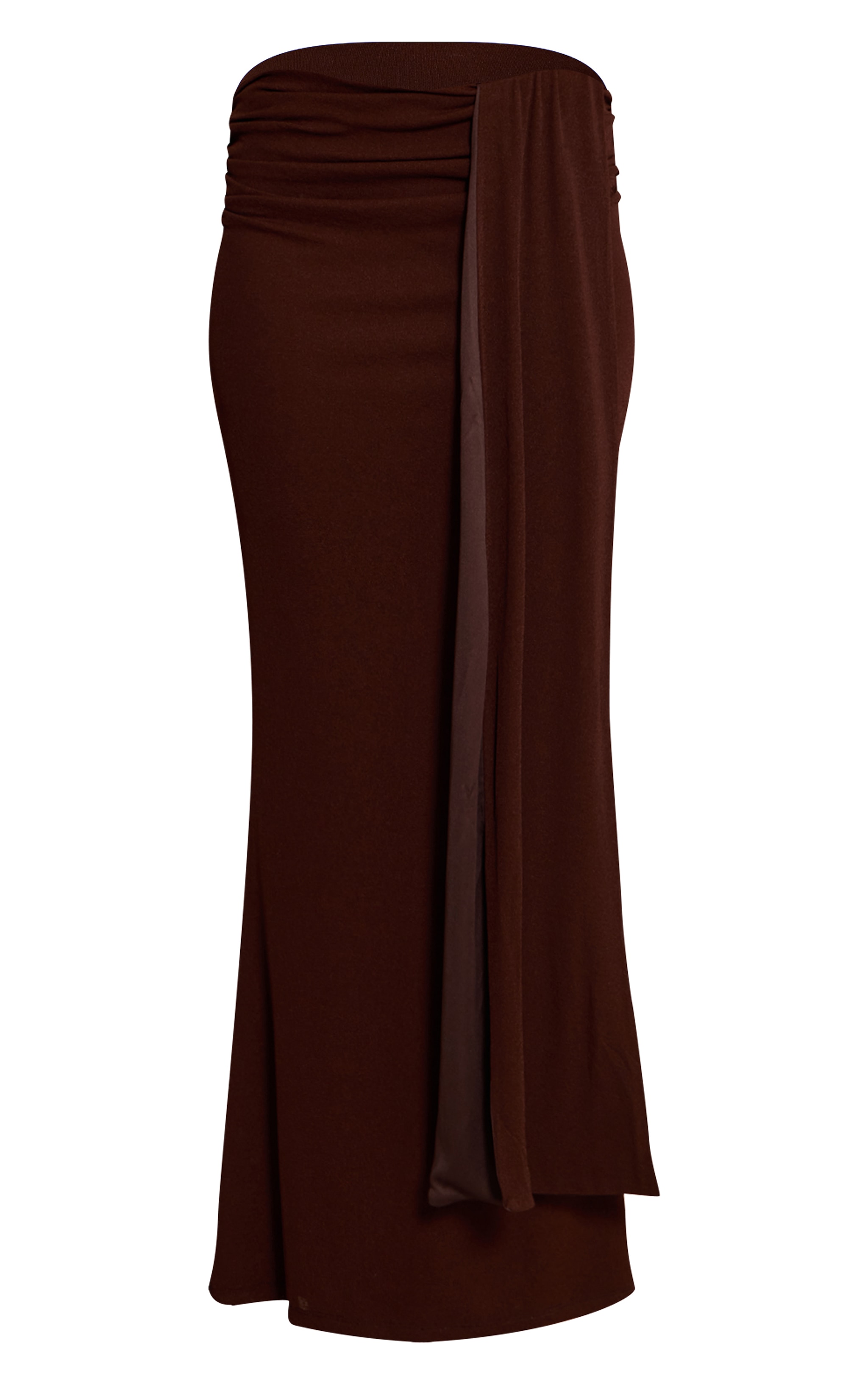 Chocolate Double Layer Onion Skin Drape Detail Maxi Skirt image 5