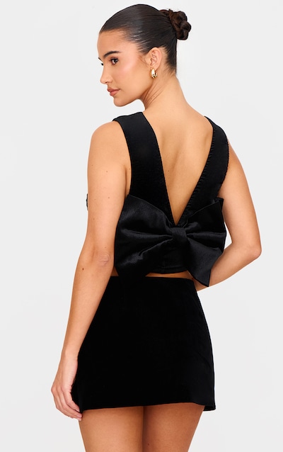 Black Velvet Bow Back Long Top