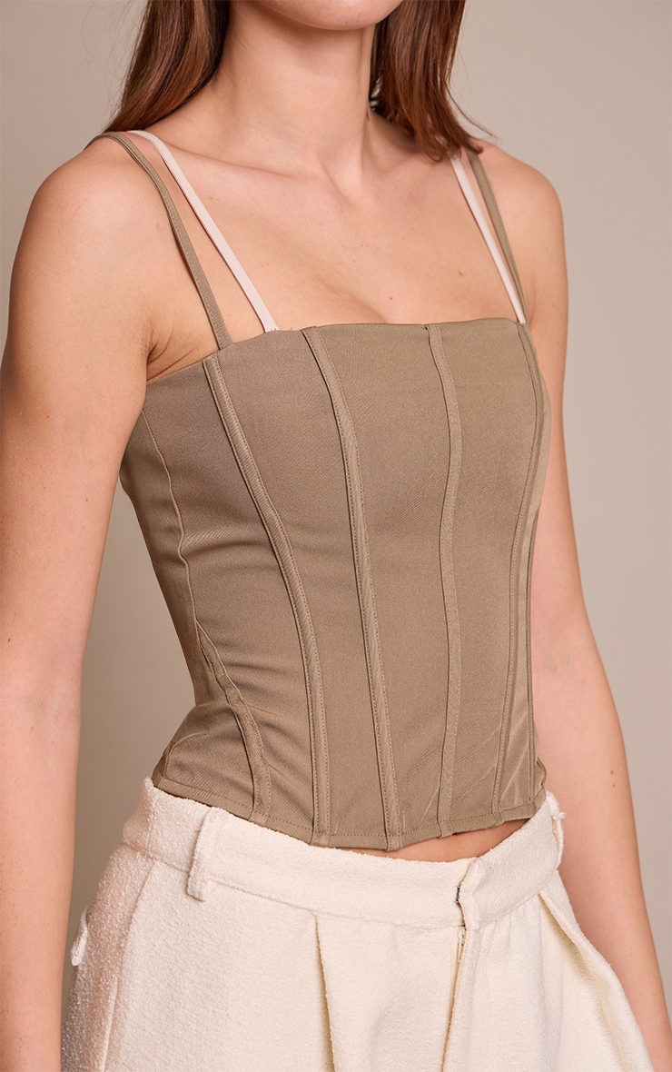 Mushroom Contrast Woven Strappy Corset image 4