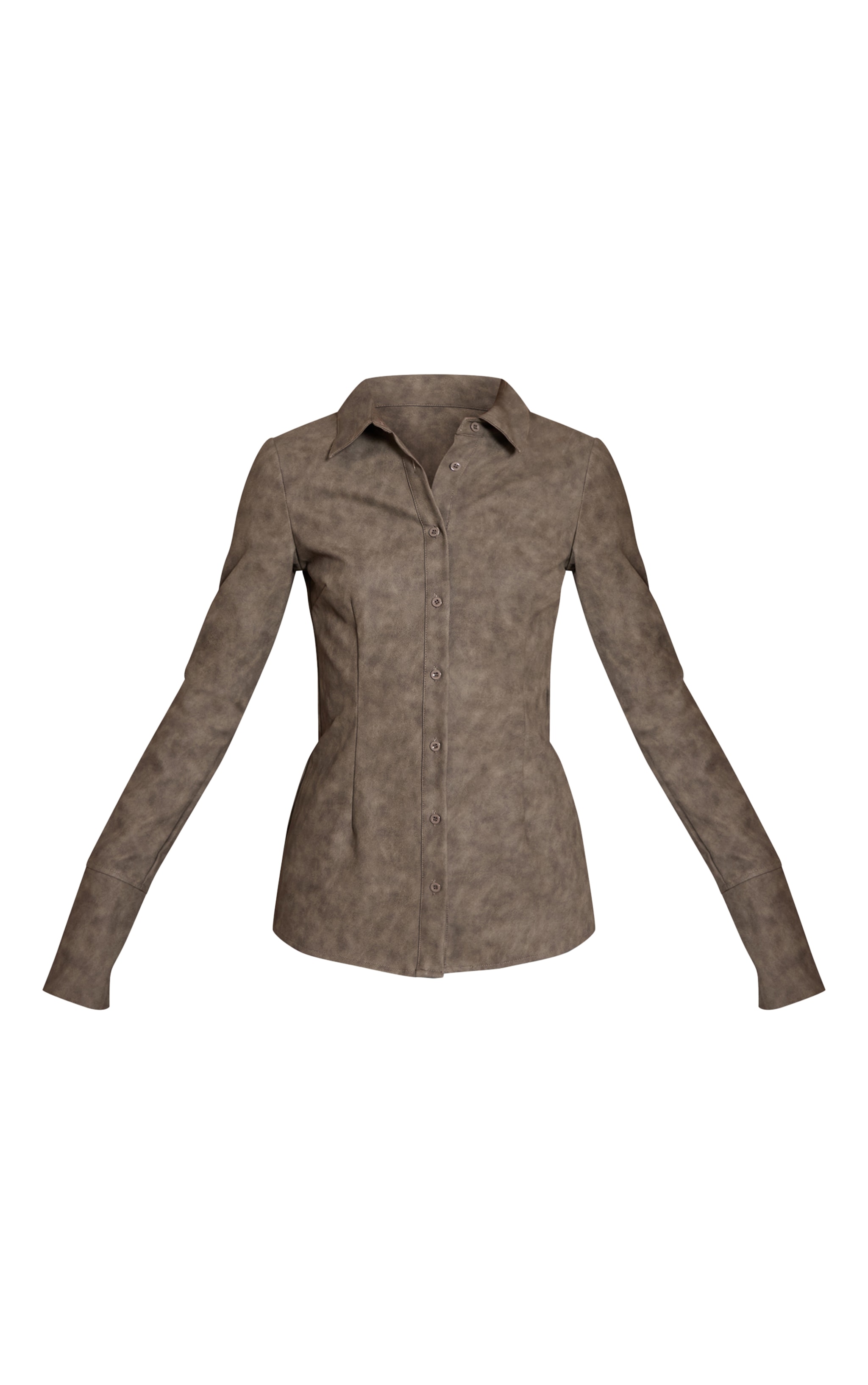 Olive Textured Faux Leather Fitted Shirt image 5