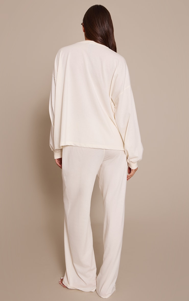 Cream Wide Leg Pyjama Trousers image 3