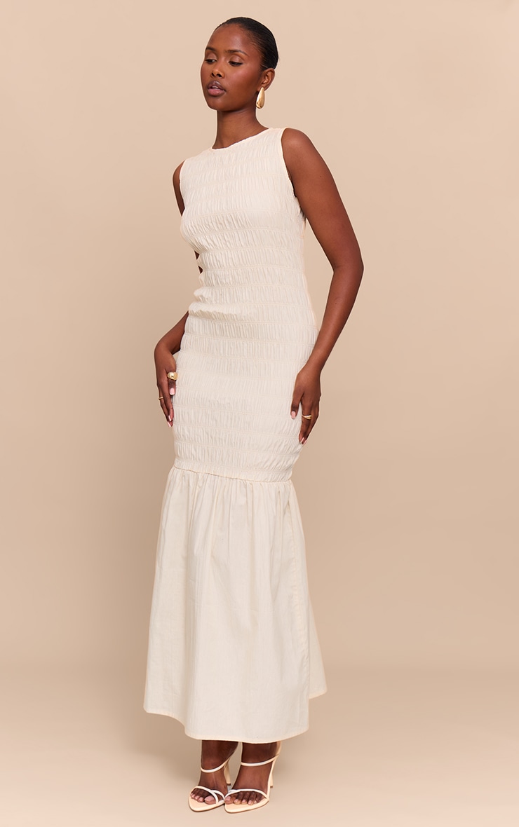 Natural Shirred Detail Drop Waist Maxi Dress image 3