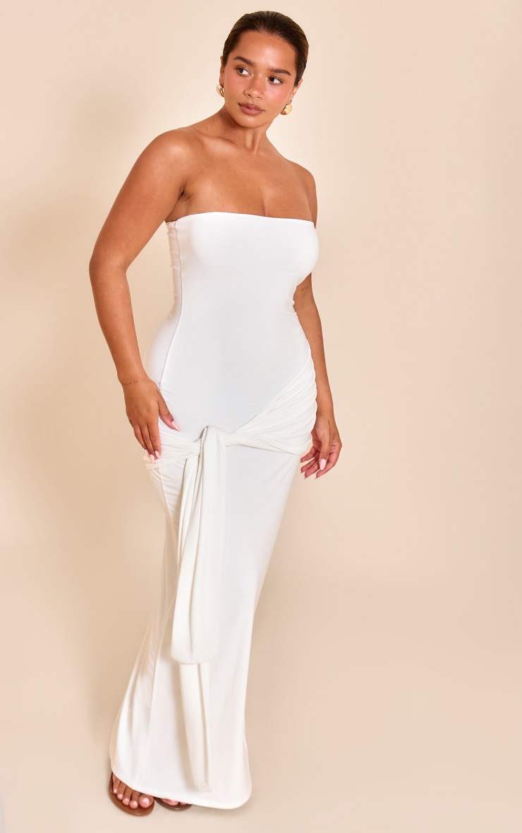 Shape White Bandeau Wrap Tie Waist Maxi Dress image 3
