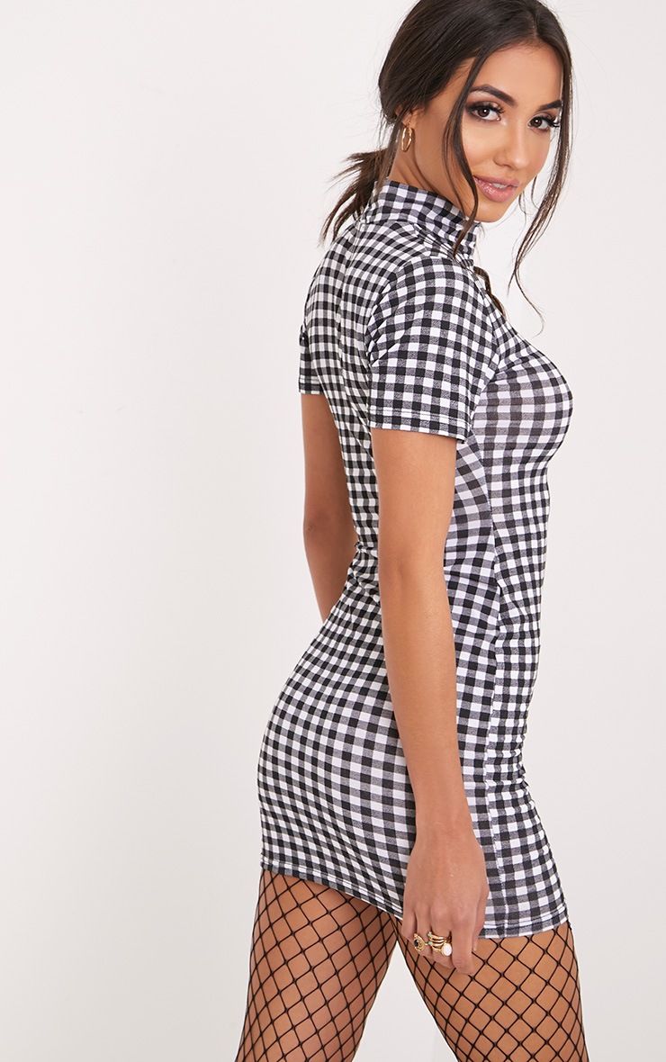 Tallisha Gingham Black High Neck Bodycon Dress Dresses