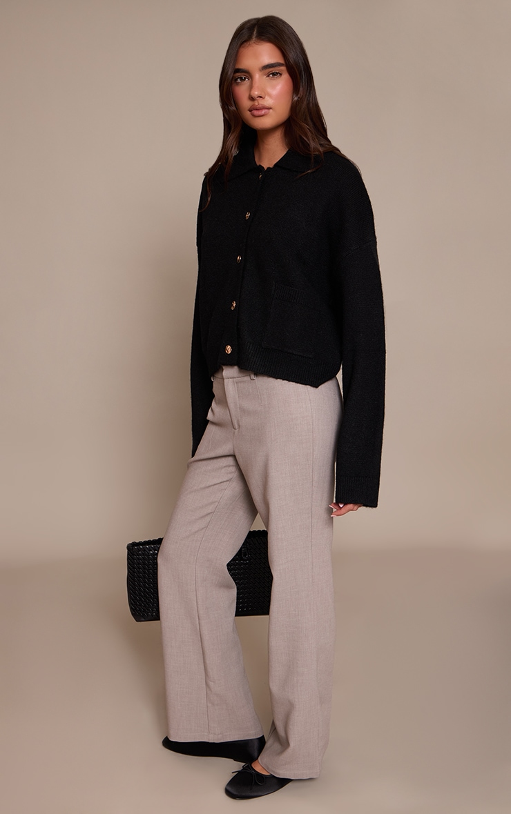 Black Brushed Knit Collar Cardigan image 3