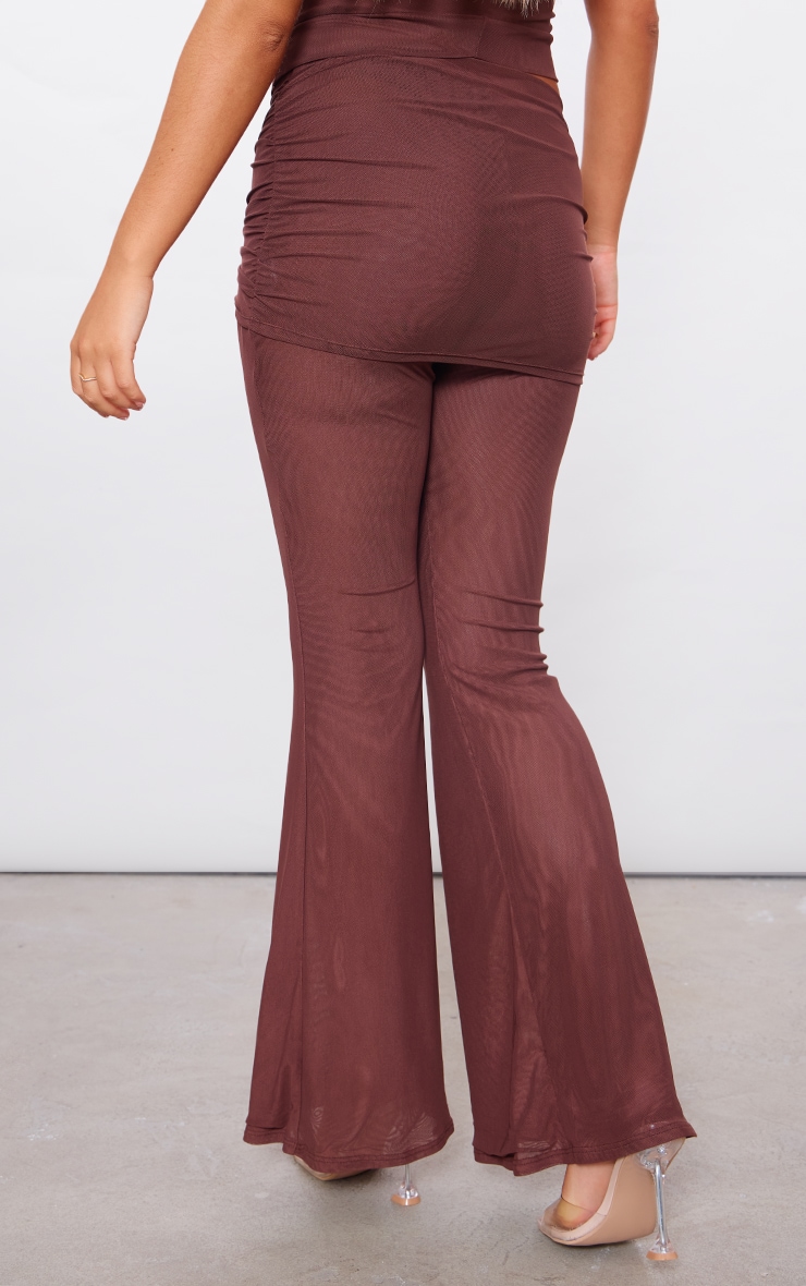 Sheer mesh top flare pants