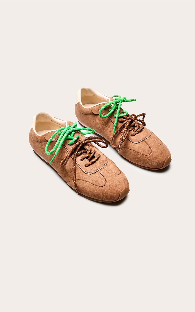 Taupe Faux Suede Contrast Lace Sneakers image 4